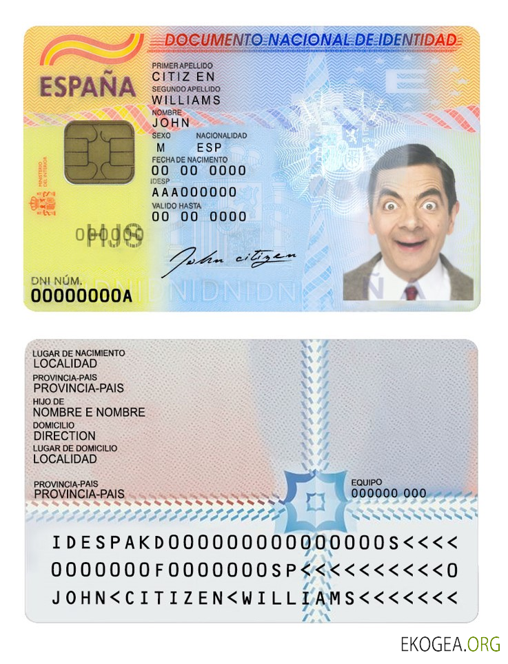 Modèle d'identification d'Espagne au format PSD, entièrement modifiable (2016 – présent)